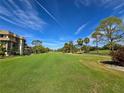 Expansive golf course view featuring manicured lawns, tall palm trees, and a clear blue sky for a serene backdrop at 3031 Countryside Blvd # 35C, Clearwater, FL 33761
