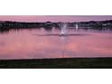 Serene pond reflecting the pink sunset sky with a illuminated fountain at dusk at 38311 Sonnet Landing Ave, Zephyrhills, FL 33540