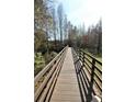 Scenic wooden walkway bridge surrounded by lush greenery and trees under a bright sky at 1604 Boswell Ln, New Port Richey, FL 34655