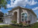 Close up of house exterior featuring a well-maintained lawn and attractive landscaping at 4351 Highcroft Dr, Wesley Chapel, FL 33545