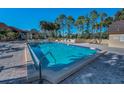 Community pool surrounded by tropical landscaping and comfortable lounge chairs, perfect for relaxation at 8005 Bardmoor Pl # 202I, Seminole, FL 33777