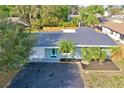 Charming single-story home with a well-maintained front yard and delightful blue door from above at 20 Cypress Dr, Palm Harbor, FL 34684