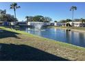 Community pond with a fountain and landscaping at 215 S Port Royal Ln, Apollo Beach, FL 33572