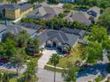 Aerial view of the property highlighting the well-maintained lawn, screened-in pool, and neighborhood at 1111 Carriage Park Dr, Valrico, FL 33594
