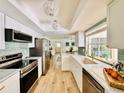 Modern kitchen featuring stainless steel appliances, stylish countertops, and ample cabinet space at 13290 75Th Ave, Seminole, FL 33776