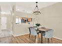 Light filled dining room featuring a modern light fixture and wood flooring at 8541 Hunters Key Cir, Tampa, FL 33647