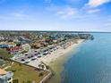 Expansive aerial view showcases waterfront homes, a pristine beach, and tranquil Gulf waters on a sunny day at 6029 Bayway Ct, New Port Richey, FL 34652