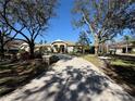 Long driveway leading up to a well-maintained home, framed by mature trees creating a welcoming ambiance at 8503 Kentucky Derby Dr, Odessa, FL 33556