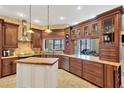 Spacious kitchen with custom wood cabinetry, center island, and stainless-steel appliances at 11209 Bloomington Dr, Tampa, FL 33635