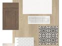 Selection of interior design materials showcasing wood floor, tile, and cabinet samples at 28784 Rambutan Dr, Wesley Chapel, FL 33543