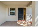 Inviting front porch with a decorative front door and sidelight, offering a warm welcome to guests at 1541 Heather Ridge Blvd # 1541, Dunedin, FL 34698