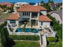 Beautiful backyard with swimming pool, spa, patio area, and meticulously manicured landscaping at 912 Symphony Beach Ln, Apollo Beach, FL 33572