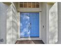 Close-up of a vibrant blue double front door with ornate hardware and sidelights at 1721 Loriana St, Brandon, FL 33511
