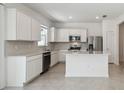 Modern kitchen features white cabinets, stainless steel appliances, and tiled backsplash at 4227 Big Sky Dr, Spring Hill, FL 34604