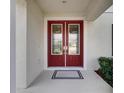 Elegant double front doors featuring glass panels and sleek hardware at 7528 Paradiso Dr, Apollo Beach, FL 33572