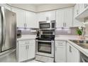 Modern kitchen featuring stainless steel appliances and bright white cabinets at 6916 Stonesthrow N Cir # 9103, St Petersburg, FL 33710