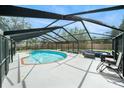 View of the enclosed pool, patio furniture, and landscaped backyard at 2041 Shadow Pine Dr, Brandon, FL 33511