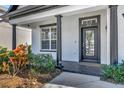 Inviting front entrance featuring black columns, a black-trimmed door and the house number above the doorway at 3510 Brook Crossing Dr, Brandon, FL 33511