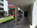A shaded walkway provides access to units surrounded by tropical landscaping at 2630 Pearce Dr # 103, Clearwater, FL 33764