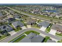 A stunning aerial view showcases this home's prime location within a well-planned community with mature landscaping at 4043 Salida Del Sol Dr, Sun City Center, FL 33573