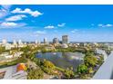 Panoramic aerial view of the city skyline, featuring a beautiful lake and lush greenery at 777 3Rd N Ave # 805, St Petersburg, FL 33701