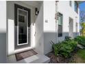 A modern front door with a black frame leads to a charming entryway at 337 15Th N St, St Petersburg, FL 33705