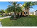 Charming two-story home with lush landscaping, stone accents, and mature palm trees at 11720 Winterset Cove Dr, Riverview, FL 33579