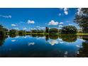 Scenic lake view with clear reflections of the sky, clouds, and surrounding trees, offering a tranquil and picturesque setting at 2981 Northfield Dr, Tarpon Springs, FL 34688