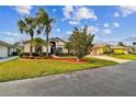 Inviting single-story home featuring manicured landscaping, mature palm trees, and a well-maintained lawn at 10416 Moshie Ln, San Antonio, FL 33576