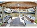 View of the dock featuring a covered area with a ceiling fan and waterway access at 547 Suwanee Cir, Tampa, FL 33606