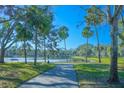 Walking path with a view of a serene lake surrounded by lush greenery and mature trees at 3367 Crystal E Ct # F, Palm Harbor, FL 34685