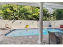 Private backyard pool area featuring a serene swimming pool and a spacious brick-paved deck at 3900 W Platt St, Tampa, FL 33609
