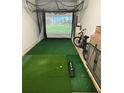 Fun indoor golf simulator setup on green flooring at 9208 Hillcroft Dr, Riverview, FL 33578