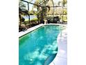 Sparkling screened-in pool offers a serene view of the lake at 11477 Tinder Ct, Venice, FL 34292