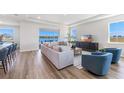 Bright and airy living room featuring modern furnishings, wood floors, and a stunning waterfront view at 17114 James Trl, Parrish, FL 34219