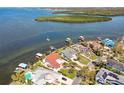 Waterfront homes with private docks, lush greenery, and peaceful water views from above, offering serene living at 119 Carlyle Cir, Palm Harbor, FL 34683