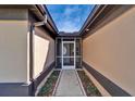 Exterior entrance to a home featuring a decorative front door and small landscaped features along walkway at 1728 Elk Spring Dr, Brandon, FL 33511