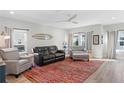 Comfortable living room featuring a ceiling fan, a colorful rug, and plenty of natural light at 5351 Bridge St # 41, Tampa, FL 33611