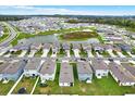 Areal view of the community showcasing homes, a serene pond, and lush green spaces at 35530 Shade Fern Ln, Zephyrhills, FL 33541