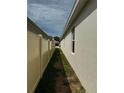 A narrow side yard featuring green grass, a beige fence for privacy, and access to the backyard at 1556 N River Cir, Tarpon Springs, FL 34689