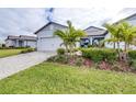 Charming home with a well-manicured lawn, brick driveway, and a beautiful palm tree in the front yard at 8435 Ocean Tides Cv, Parrish, FL 34219