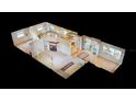 Detailed 3D floor plan showcasing the layout with a living room fireplace, kitchen, and sliding glass doors to the outdoors at 1015 55Th S Ave, St Petersburg, FL 33705