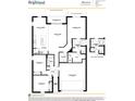 Detailed floor plan showcasing three bedrooms, two baths, a spacious living area, and a two-car garage at 3279 Levee St, North Port, FL 34288