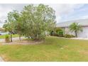 Well-manicured front yard with a mature tree providing shade and curb appeal at 1816 N Pebble Beach Blvd, Sun City Center, FL 33573