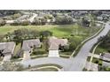Beautiful aerial view of a residential neighborhood with well-manicured lawns and mature trees, bordering a golf course at 18951 Grand Club Dr, Hudson, FL 34667