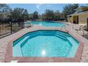 Community pool and spa with brick surround and lounge chairs for residents at 6359 Timberly Ln, Zephyrhills, FL 33542