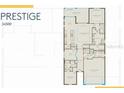 Layout of the Prestige model featuring an open floor plan with a kitchen, gathering room, and owner's suite at 17069 Moonflower Dr, Venice, FL 34293
