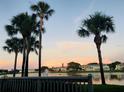 Beautiful lake view showcasing palm trees, water fountain, and community residences at 122 Pompano Se Dr # A, St Petersburg, FL 33705
