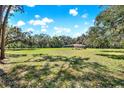 Expansive front yard with mature trees and a glimpse of the home at 2690 E Lake Trl, Tarpon Springs, FL 34688