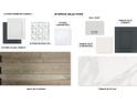A curated selection of interior finishes, including cabinets, countertops, backsplash, tile flooring, and wall paint samples at 3821 109Th Street East, Palmetto, FL 34221